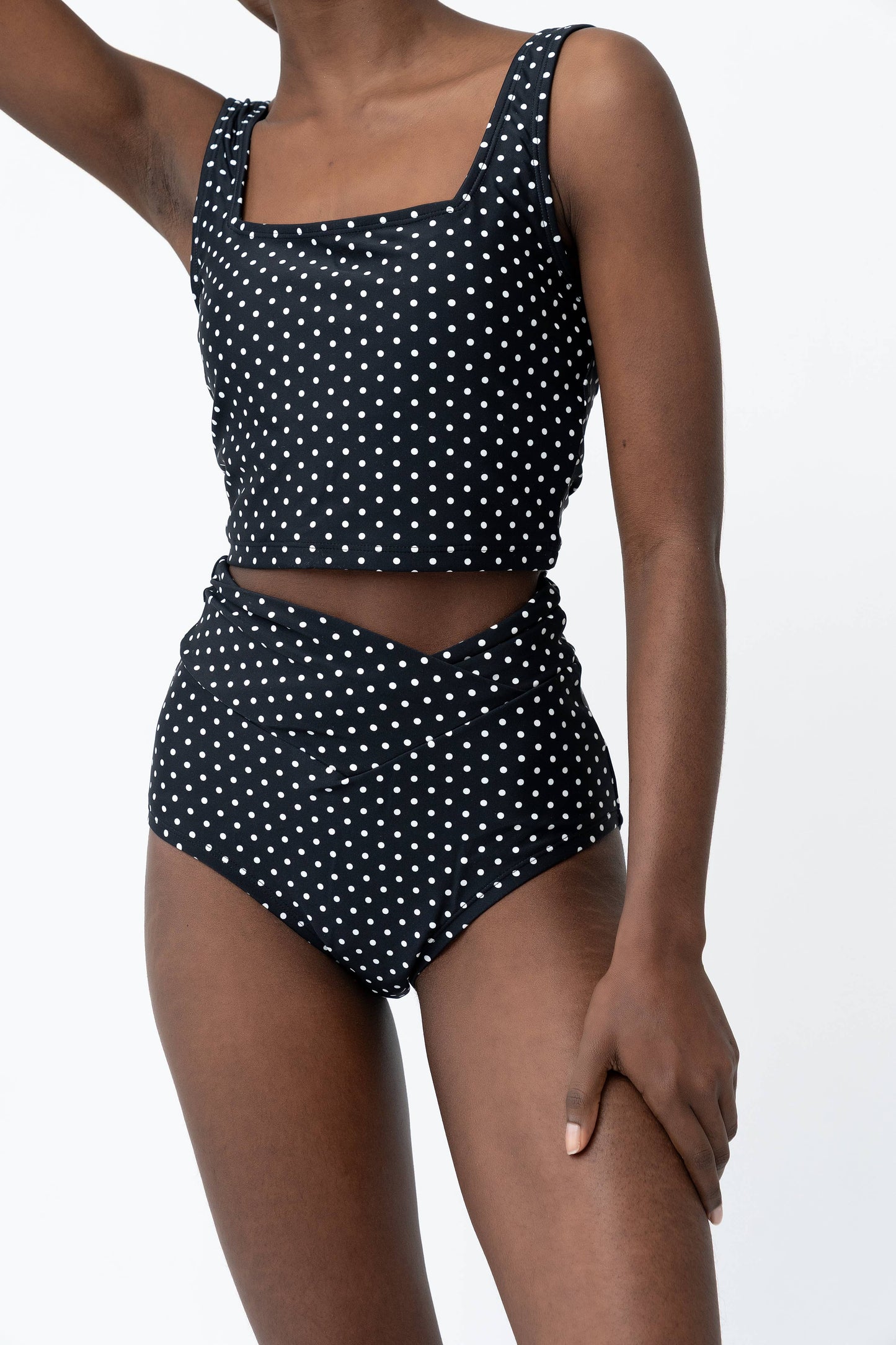 Coral Reef Swim - Black & White Polka Dot Ultra High V-Cut Swim Bottom: Medium