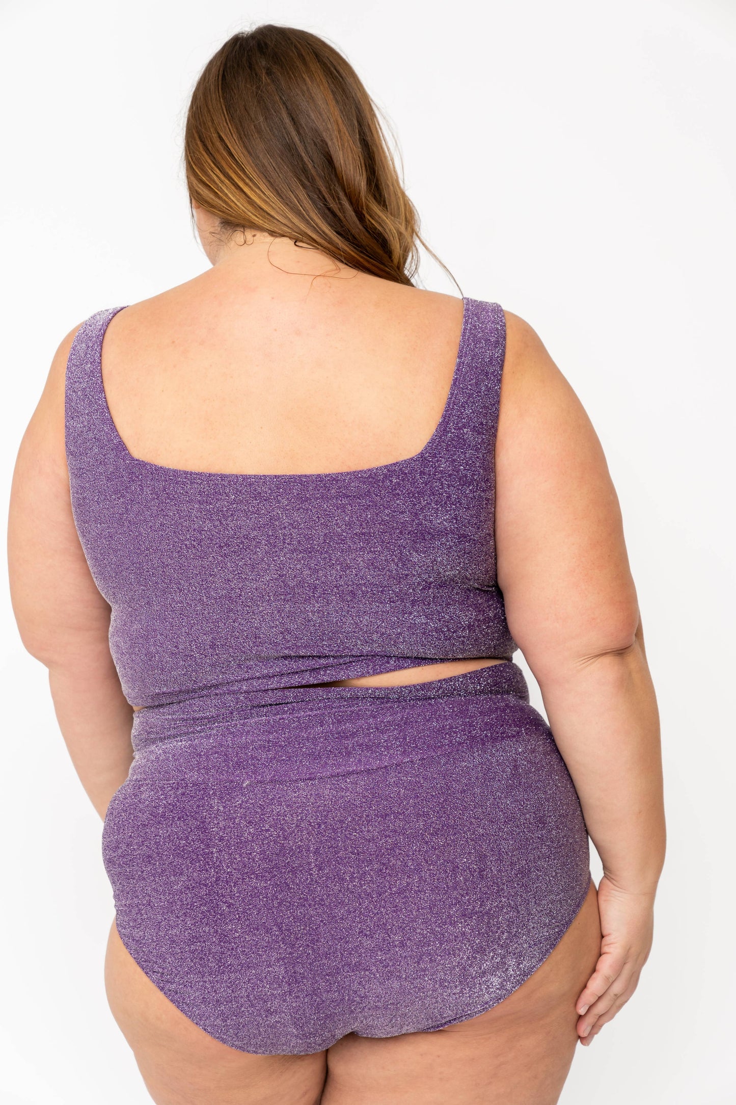 Coral Reef Swim - Purple Shimmer Square Neck Swim Top: Large