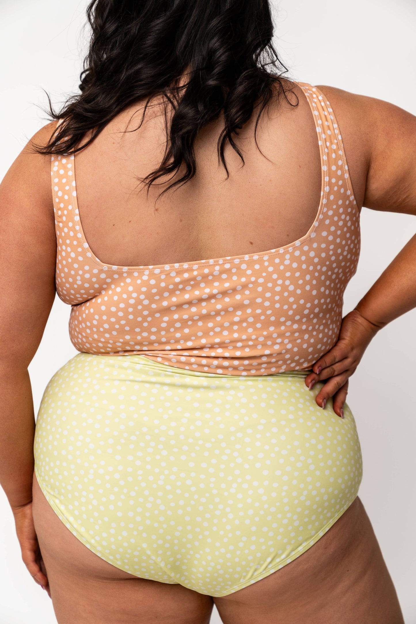 Coral Reef Swim - Green Polka Dot High V-Cut Swim Bottoms: Medium