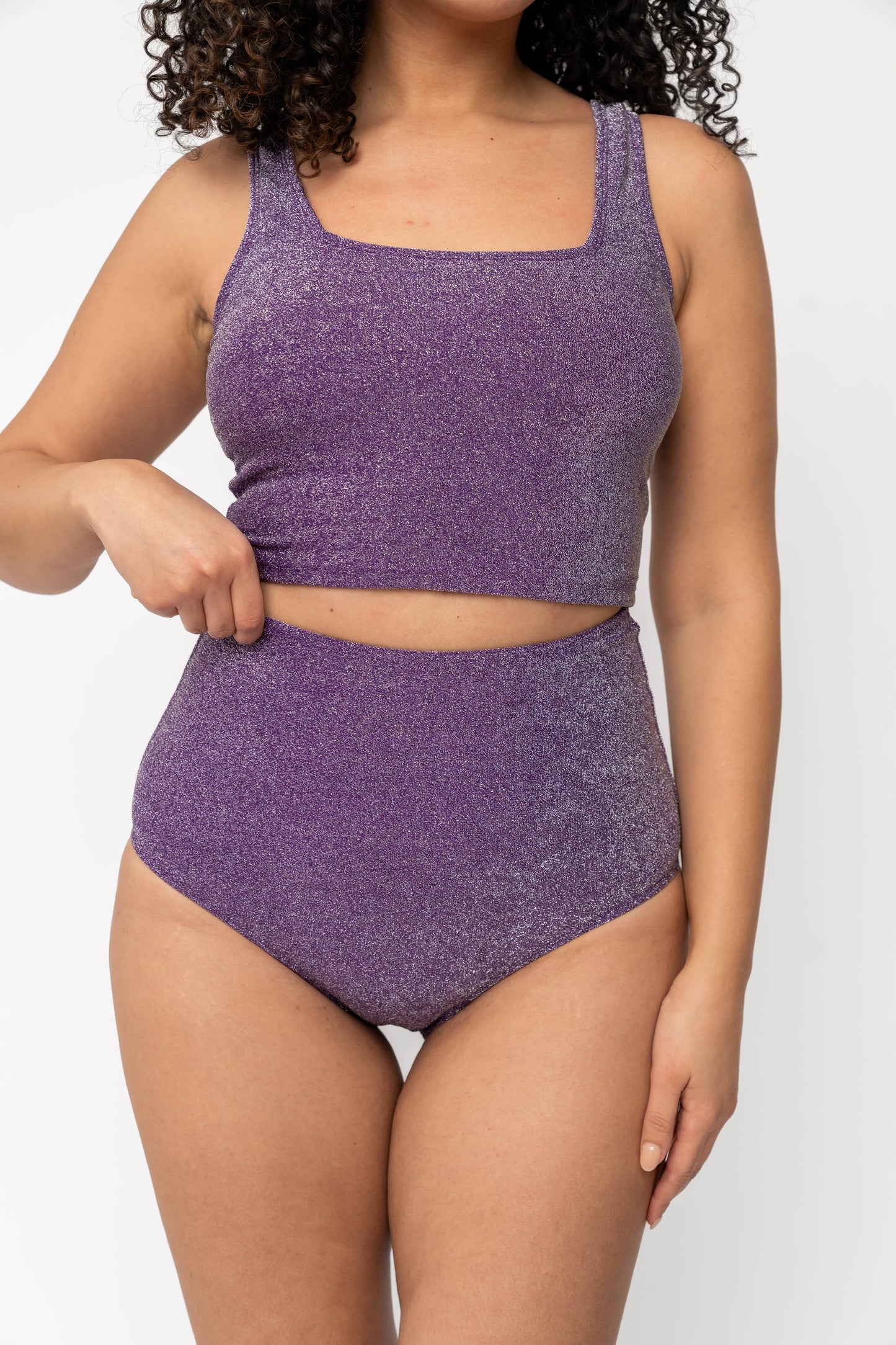 Coral Reef Swim - Purple Shimmer High Waisted Swim Bottom: Medium