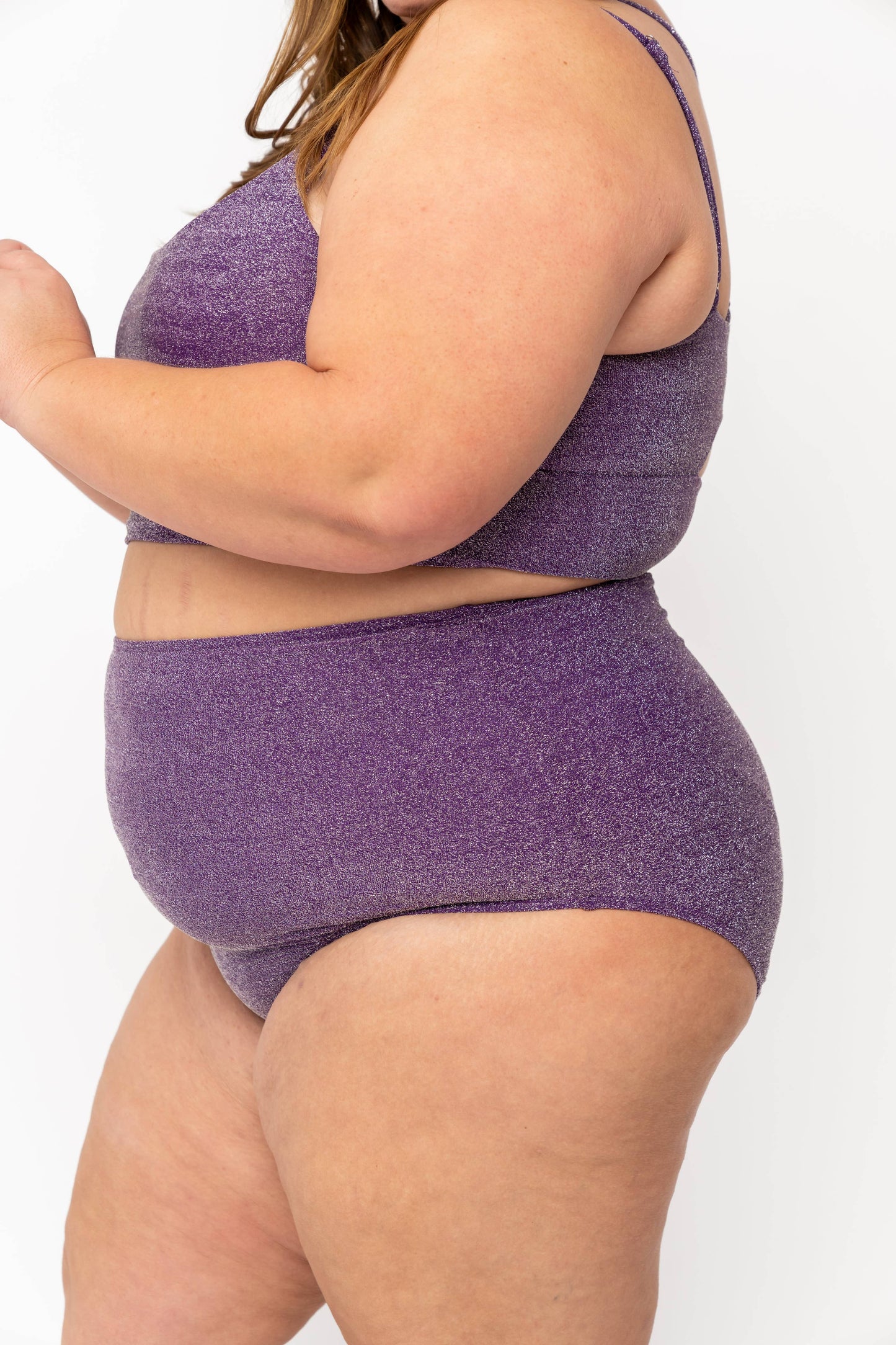 Coral Reef Swim - Purple Shimmer High Waisted Swim Bottom: Medium