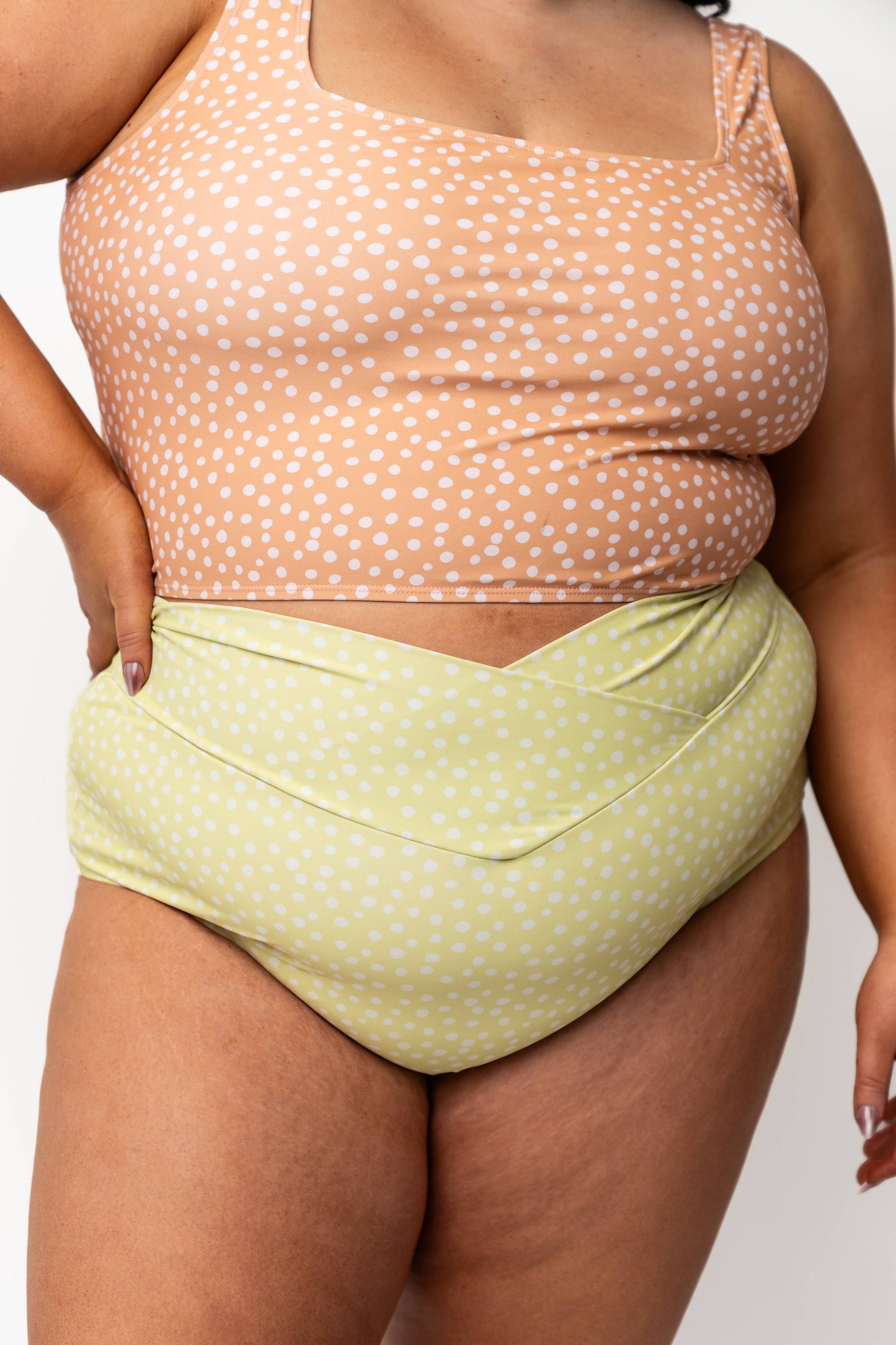 Coral Reef Swim - Green Polka Dot High V-Cut Swim Bottoms: Medium