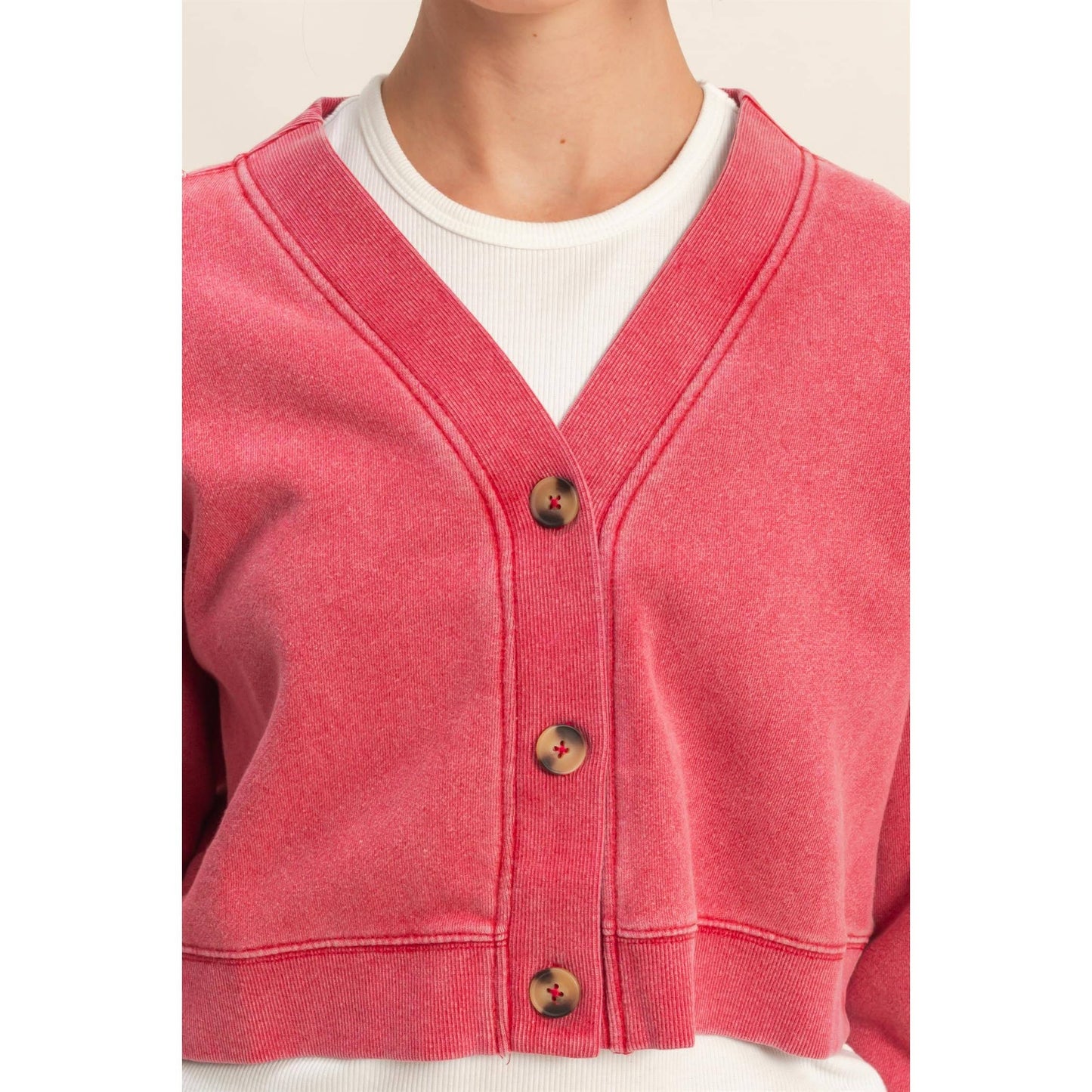 HYFVE - Washed French Terry Cropped Cardigan: DARK GREEN / S-M-L(2-2-2)