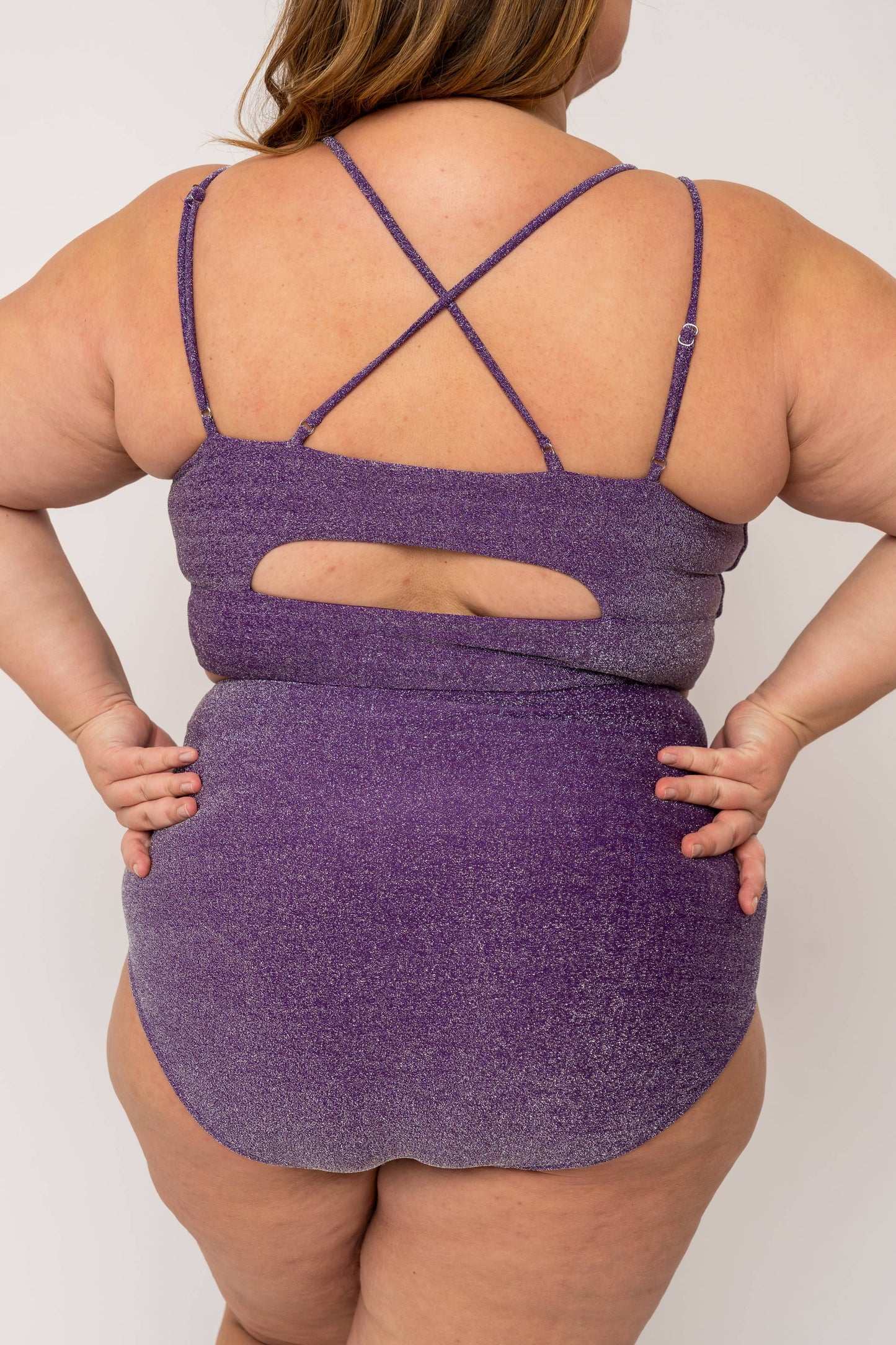 Coral Reef Swim - Purple Shimmer High Waisted Swim Bottom: Medium