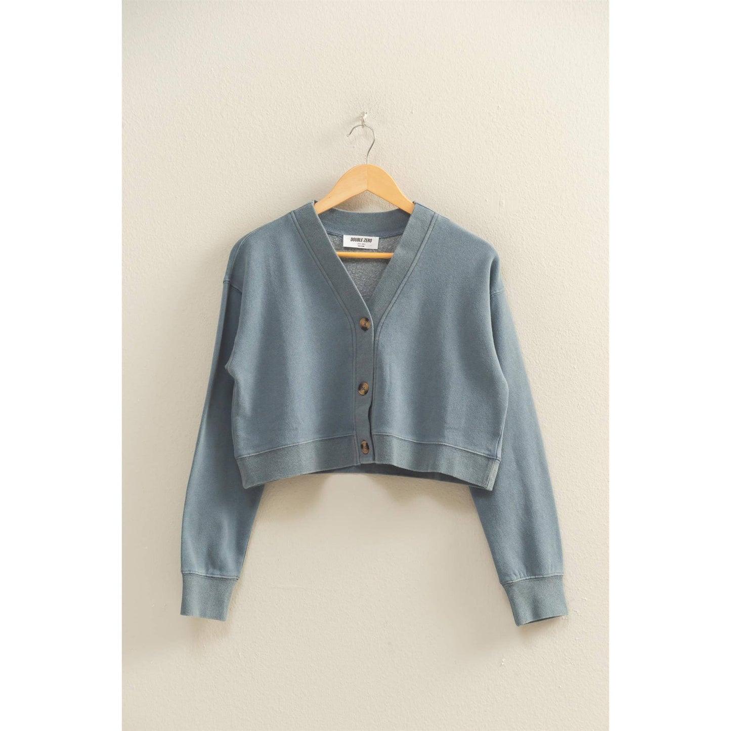 HYFVE - Washed French Terry Cropped Cardigan: DARK GREEN / S-M-L(2-2-2)