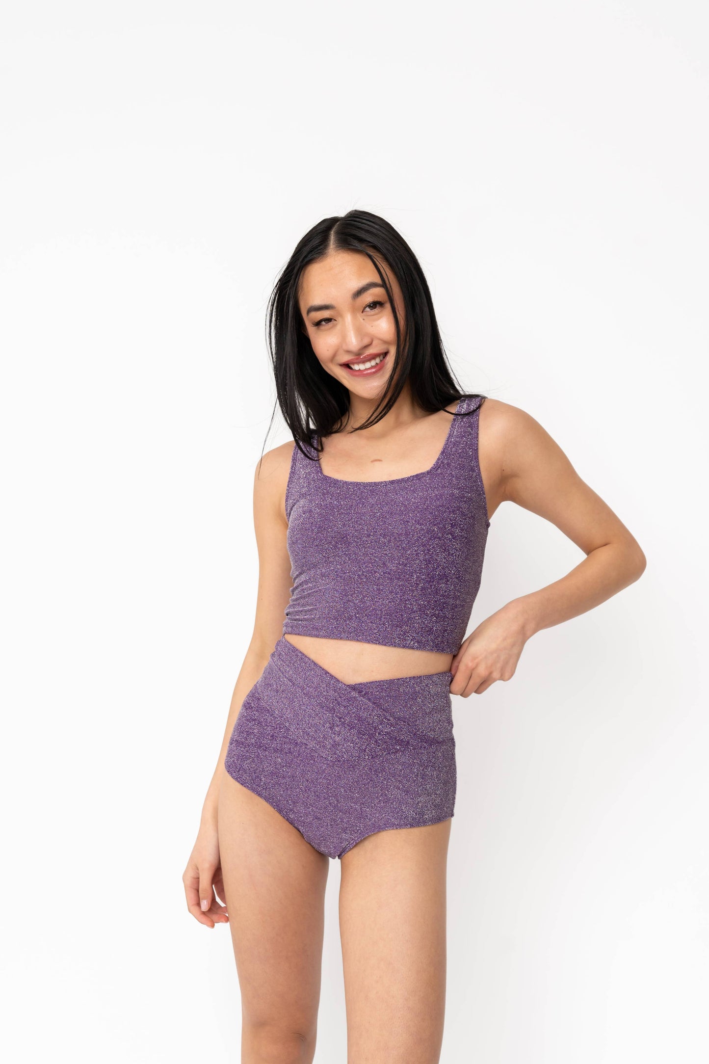 Coral Reef Swim - Purple Shimmer Square Neck Swim Top: Large