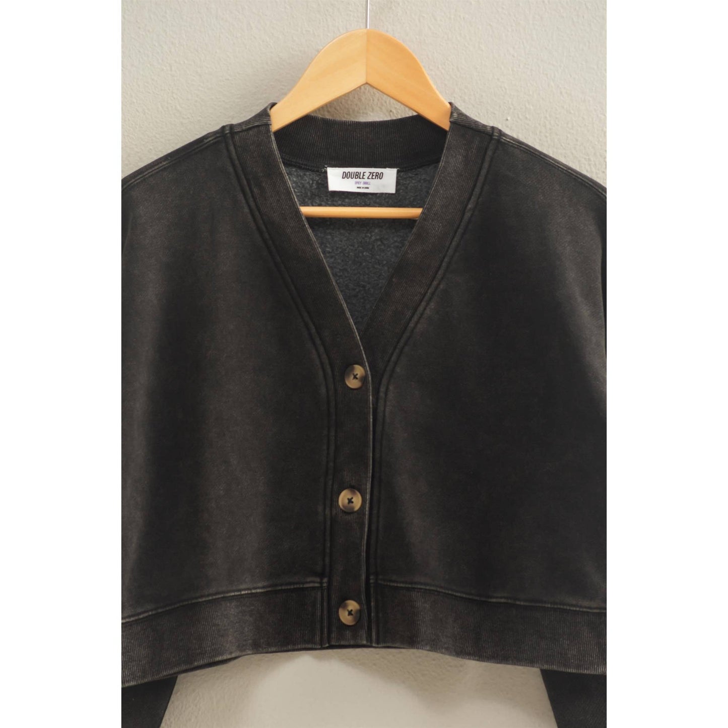 HYFVE - Washed French Terry Cropped Cardigan: DARK GREEN / S-M-L(2-2-2)