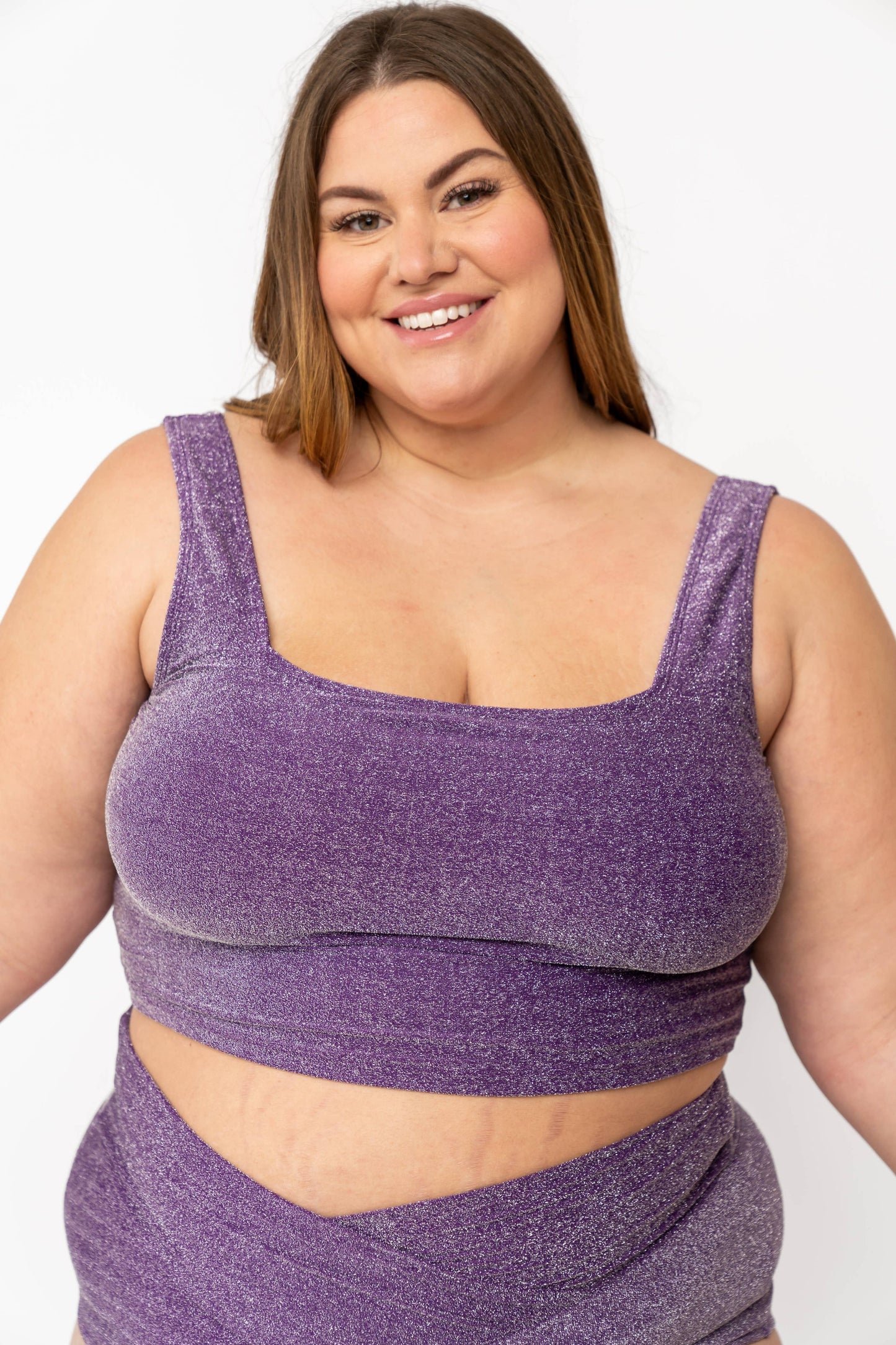 Coral Reef Swim - Purple Shimmer Square Neck Swim Top: Large