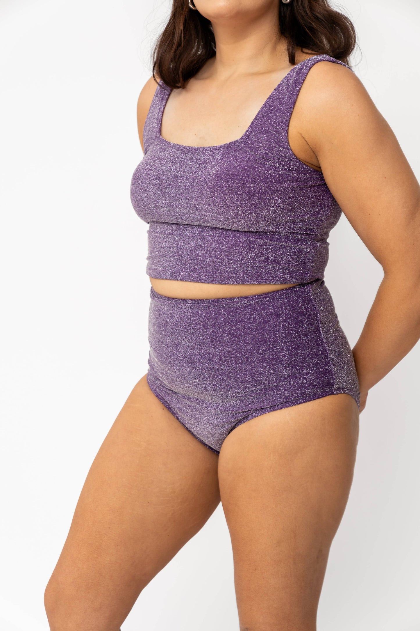 Coral Reef Swim - Purple Shimmer High Waisted Swim Bottom: Medium