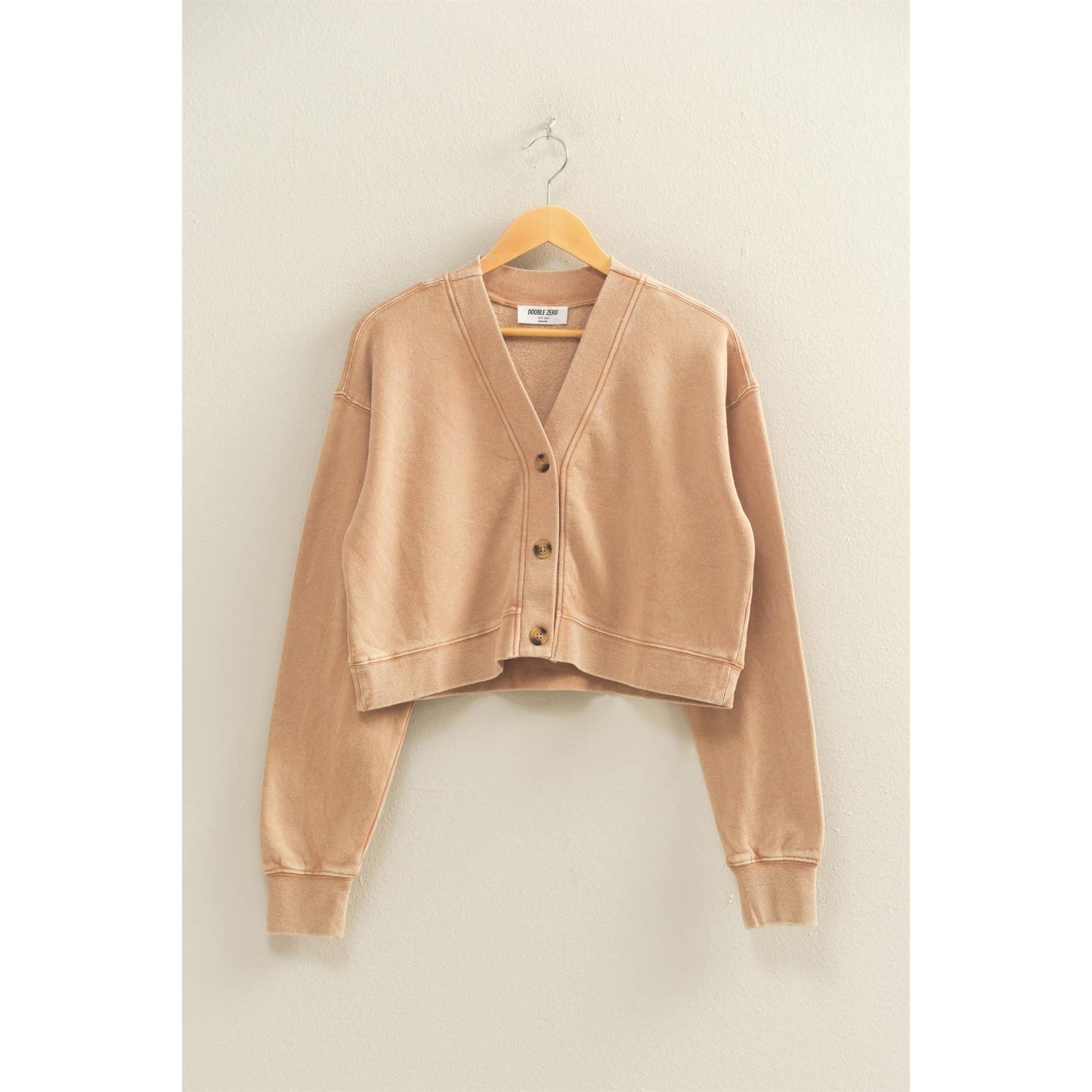 HYFVE - Washed French Terry Cropped Cardigan: DARK GREEN / S-M-L(2-2-2)