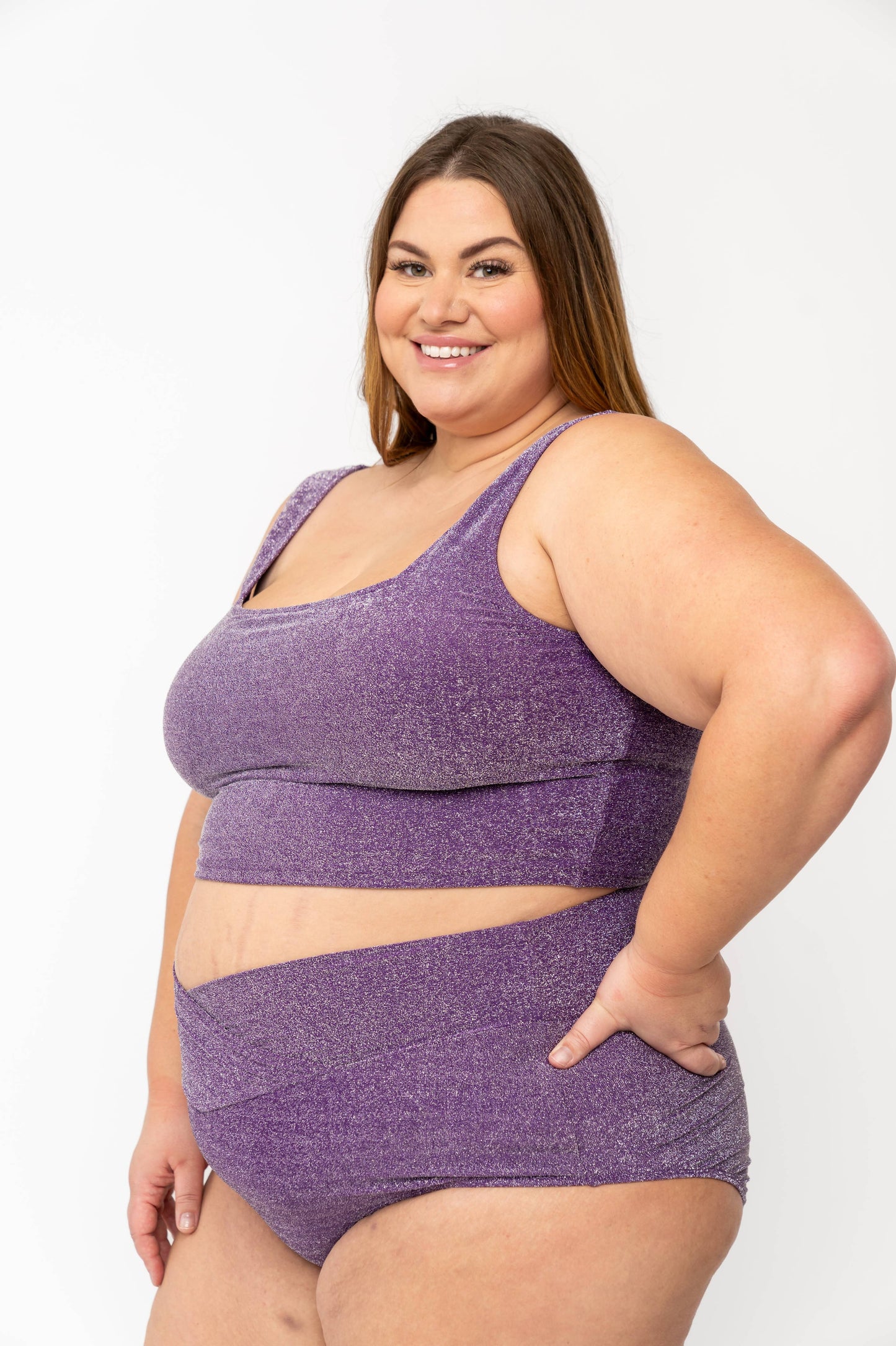 Coral Reef Swim - Purple Shimmer Square Neck Swim Top: Large