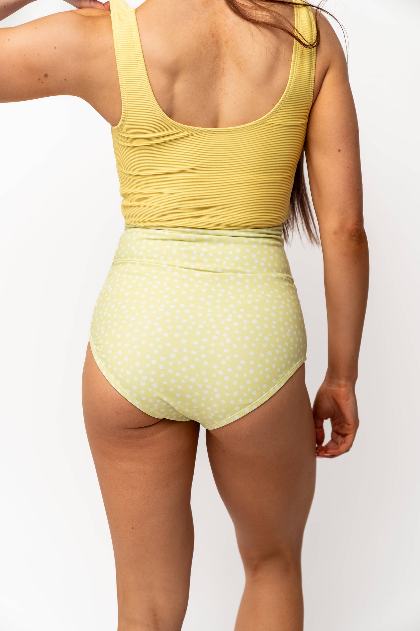 Coral Reef Swim - Green Polka Dot High V-Cut Swim Bottoms: Medium