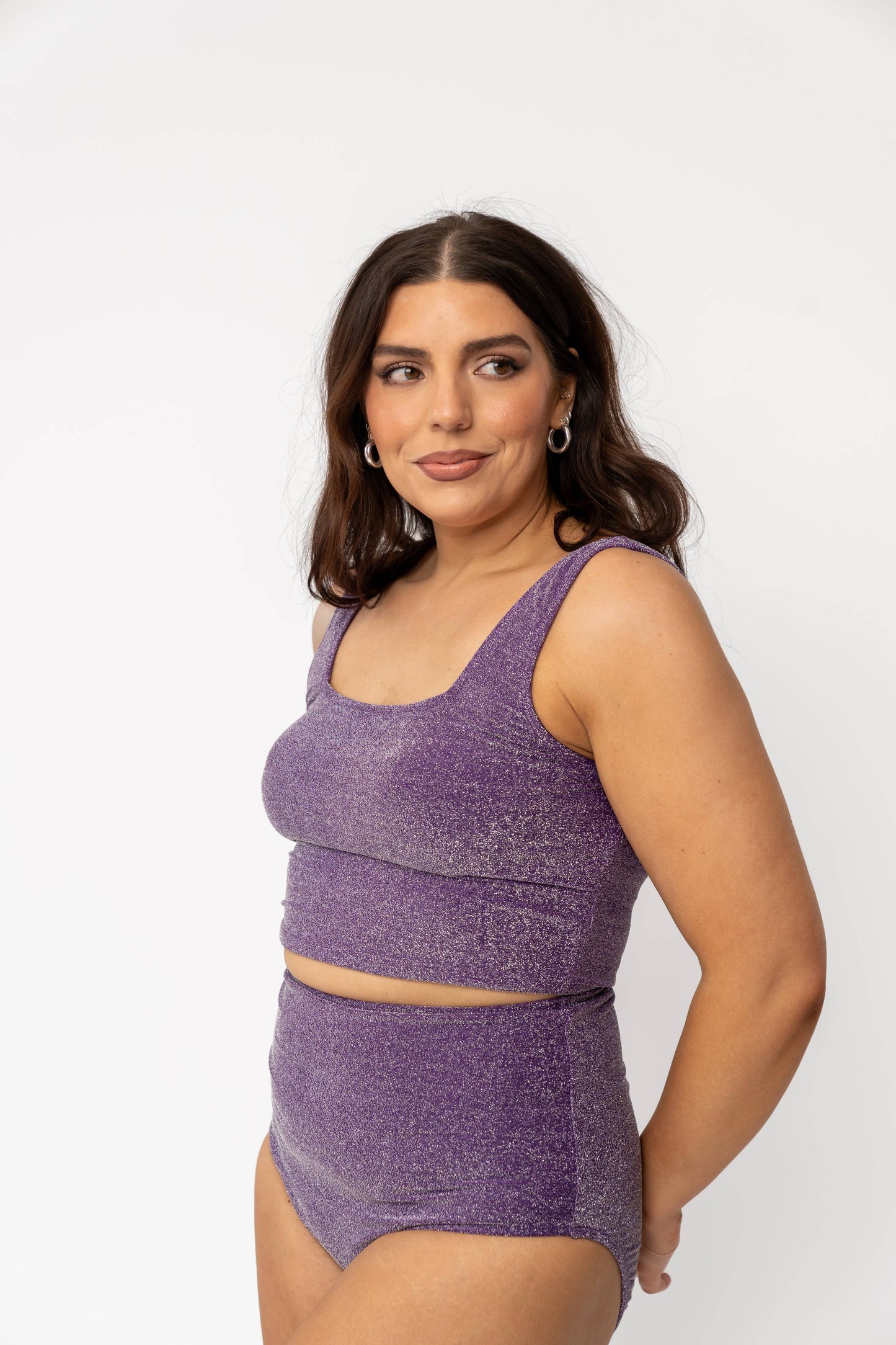 Coral Reef Swim - Purple Shimmer Square Neck Swim Top: Large