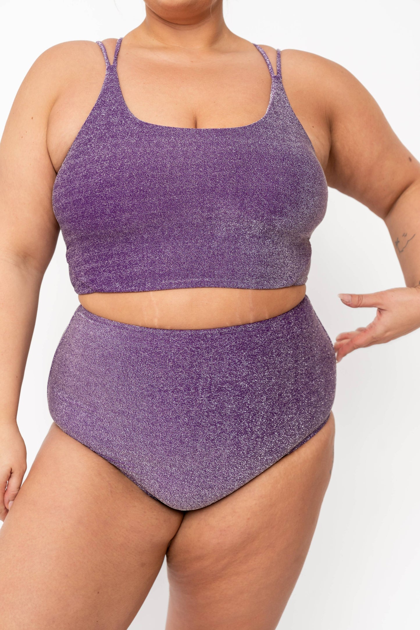 Coral Reef Swim - Purple Shimmer High Waisted Swim Bottom: Medium