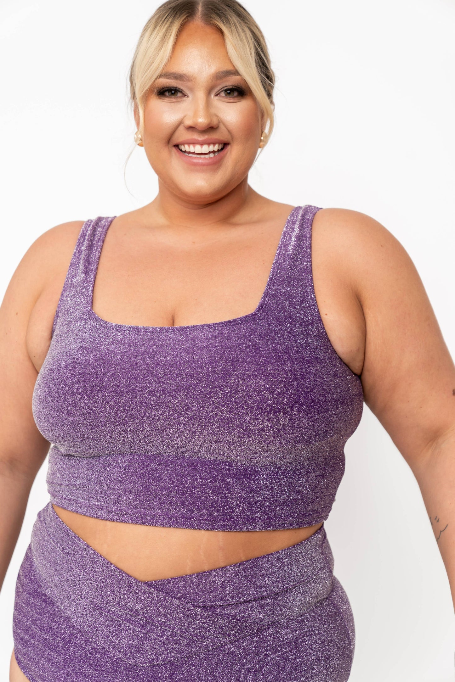 Coral Reef Swim - Purple Shimmer Square Neck Swim Top: Large