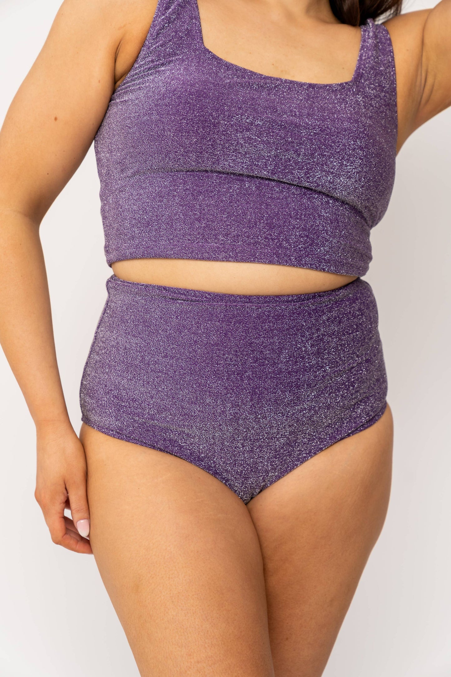 Coral Reef Swim - Purple Shimmer High Waisted Swim Bottom: Medium
