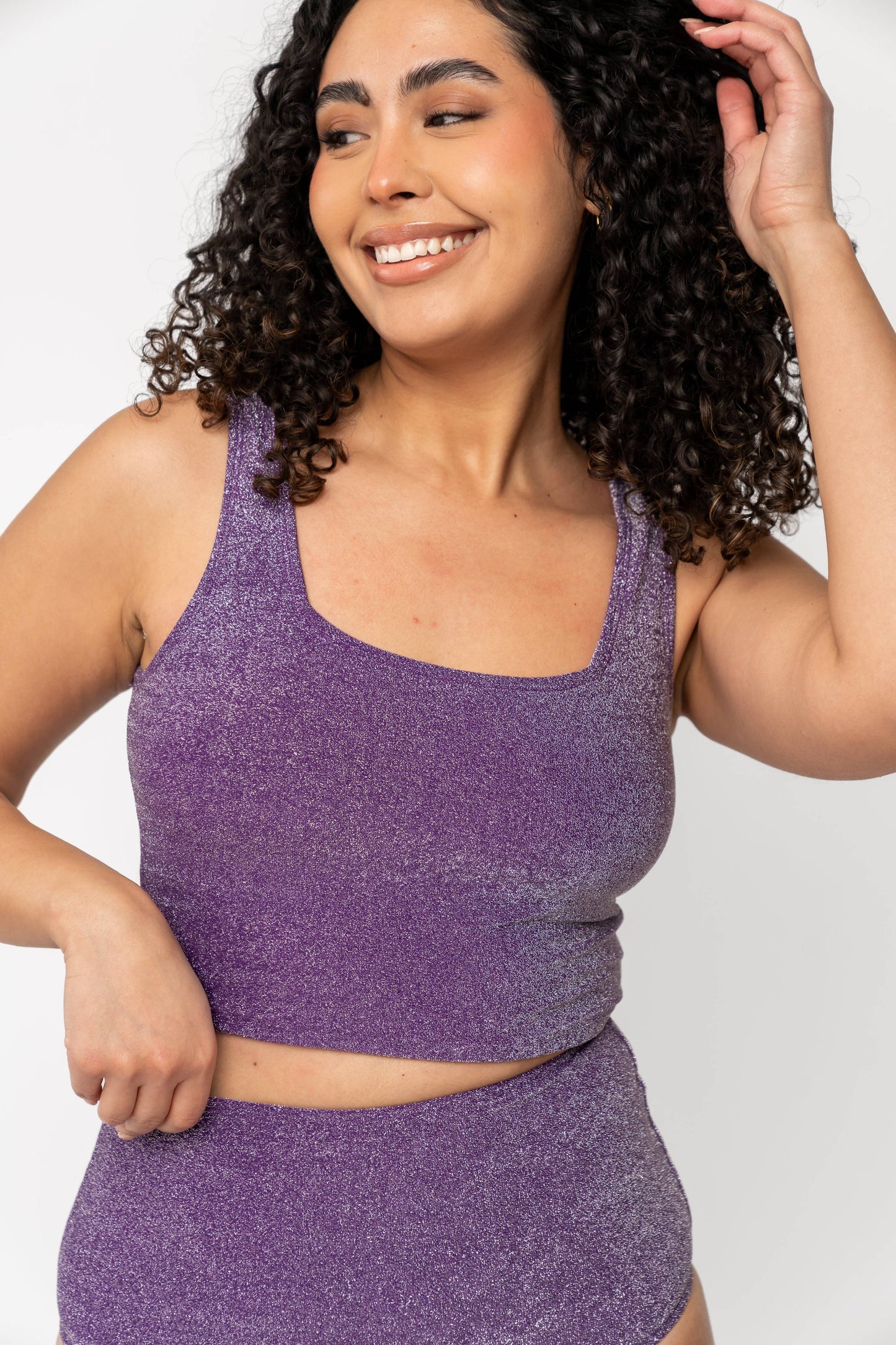 Coral Reef Swim - Purple Shimmer Square Neck Swim Top: Large