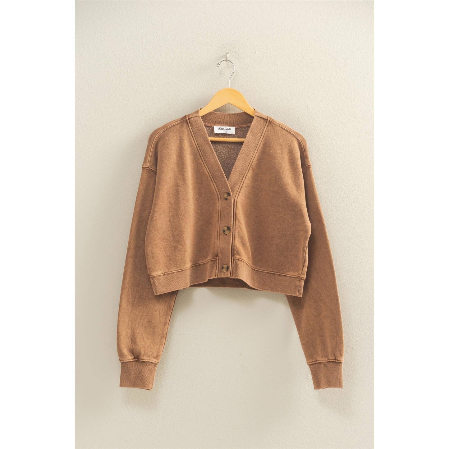 HYFVE - Washed French Terry Cropped Cardigan: DARK GREEN / S-M-L(2-2-2)