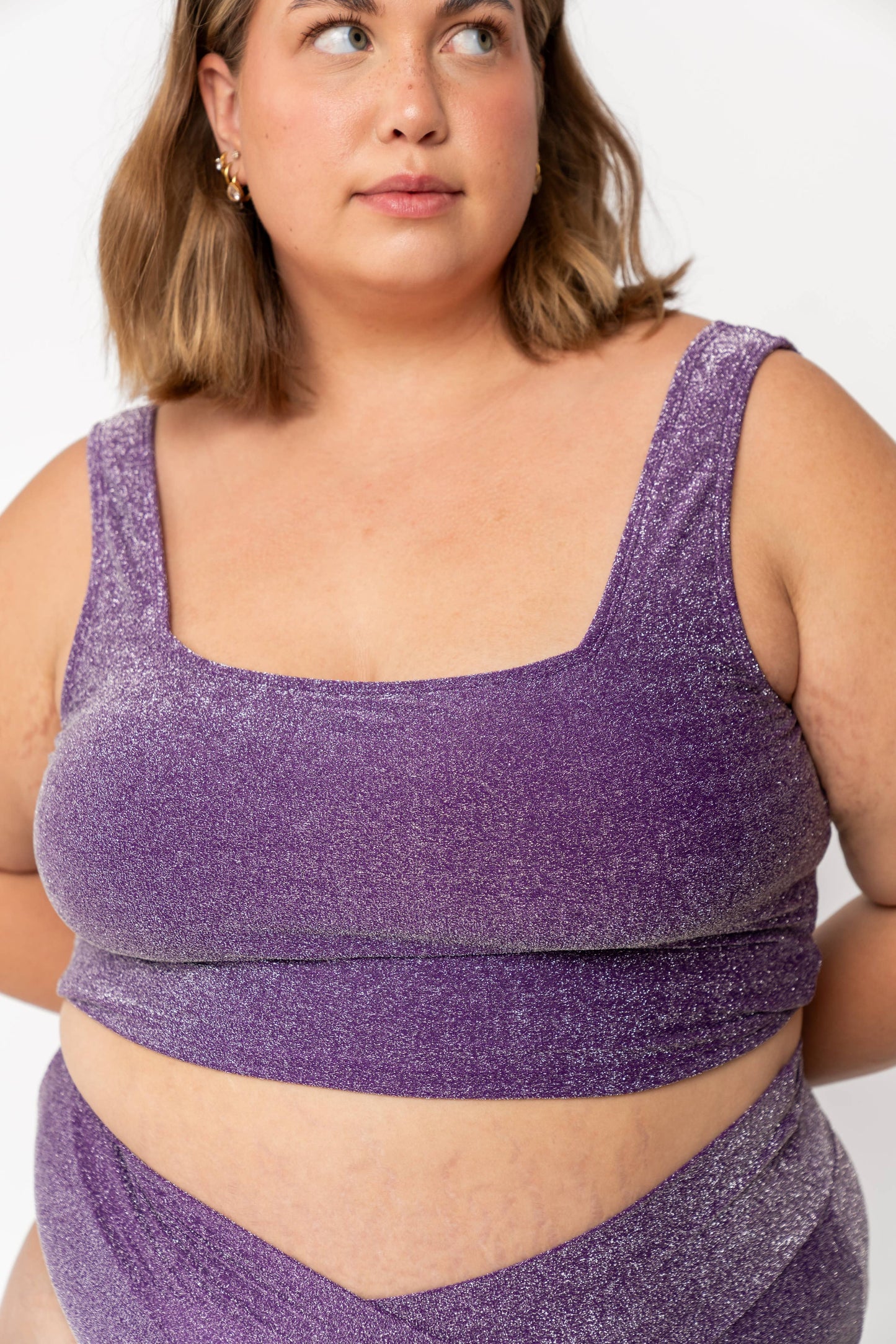 Coral Reef Swim - Purple Shimmer Square Neck Swim Top: Large