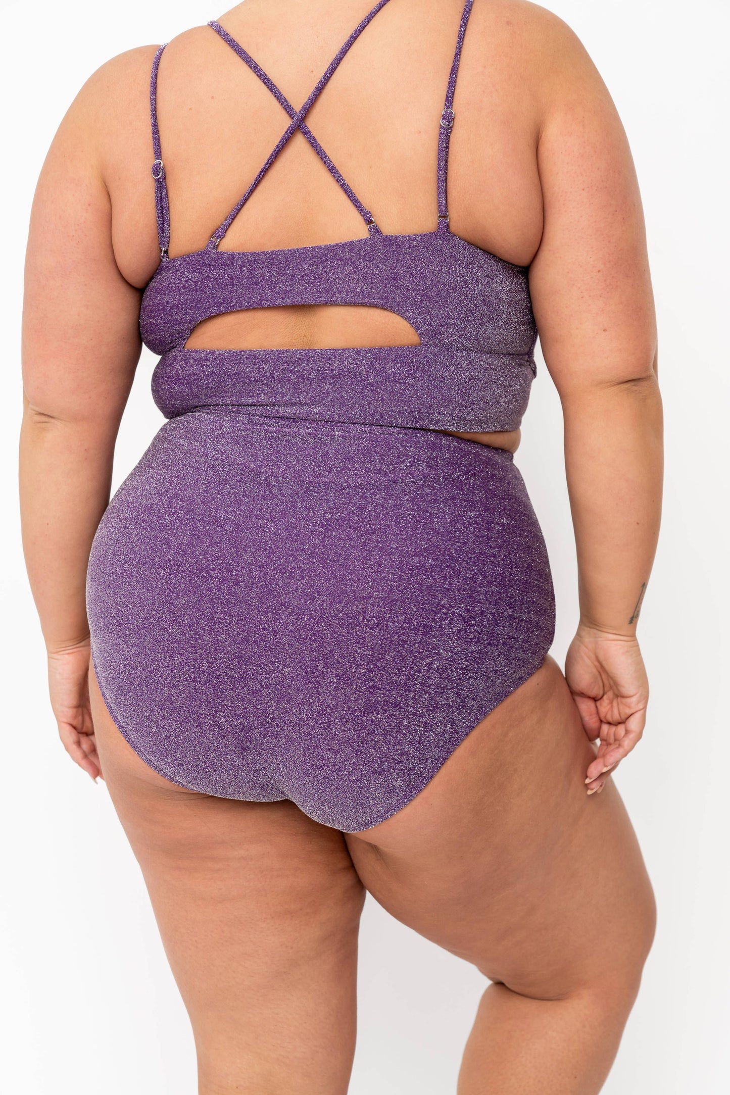 Coral Reef Swim - Purple Shimmer High Waisted Swim Bottom: Medium