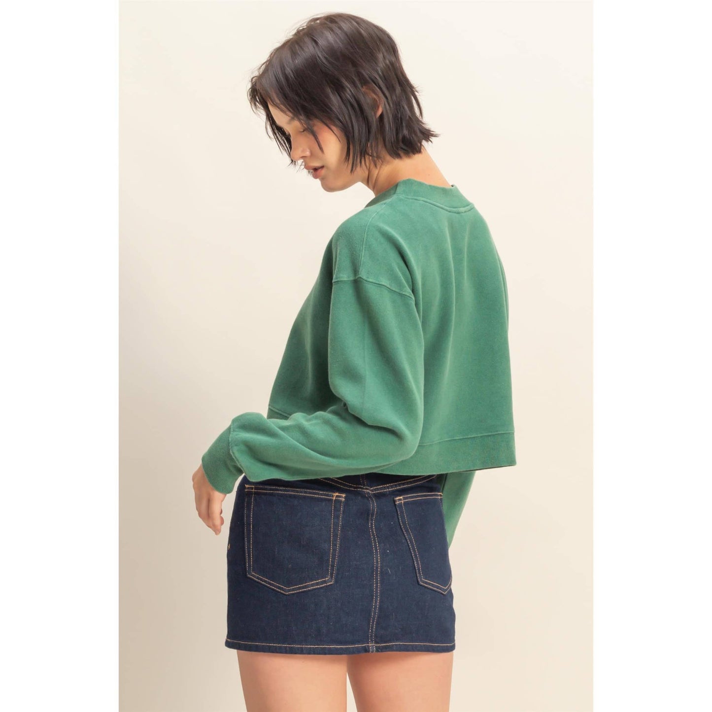 HYFVE - Washed French Terry Cropped Cardigan: DARK GREEN / S-M-L(2-2-2)
