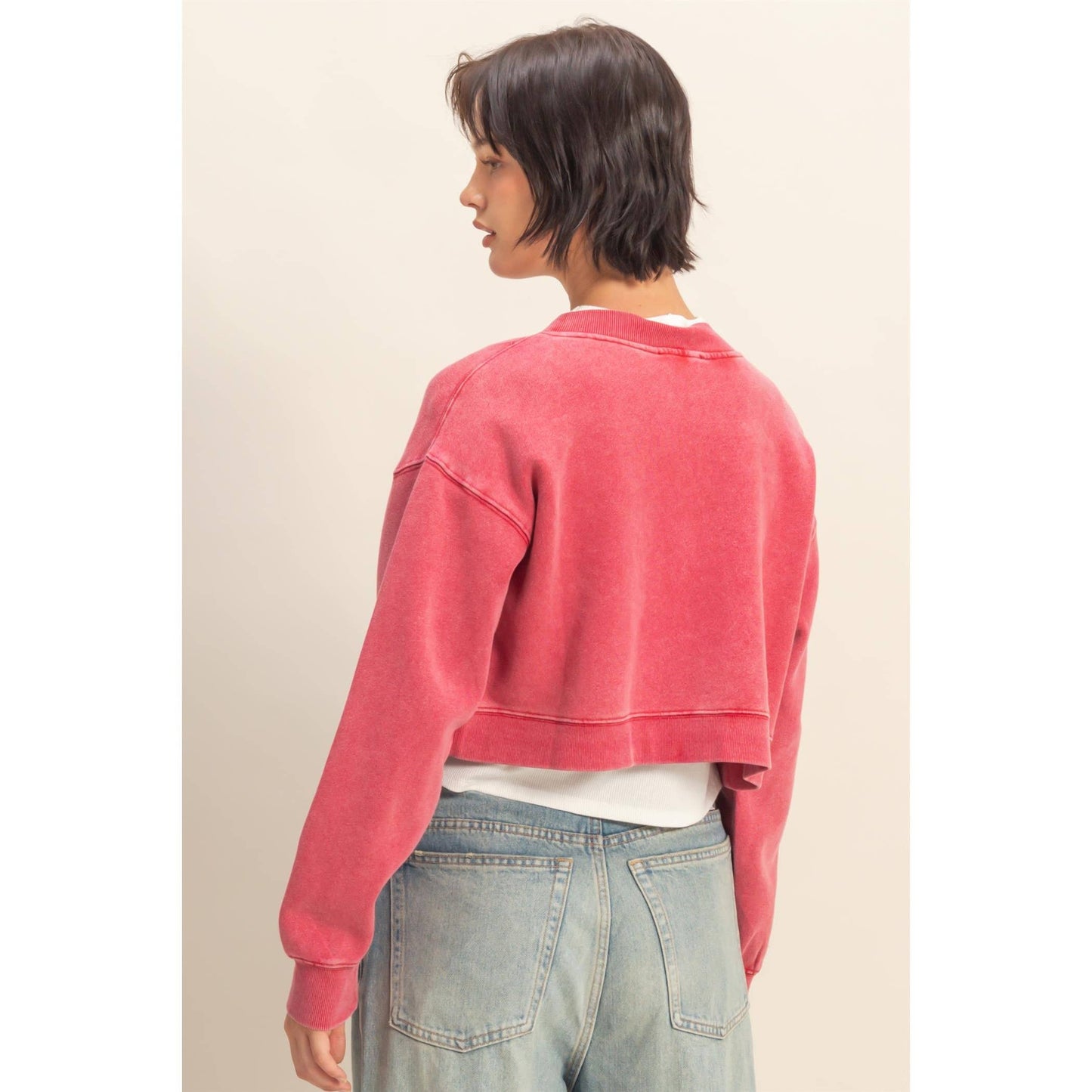 HYFVE - Washed French Terry Cropped Cardigan: DARK GREEN / S-M-L(2-2-2)