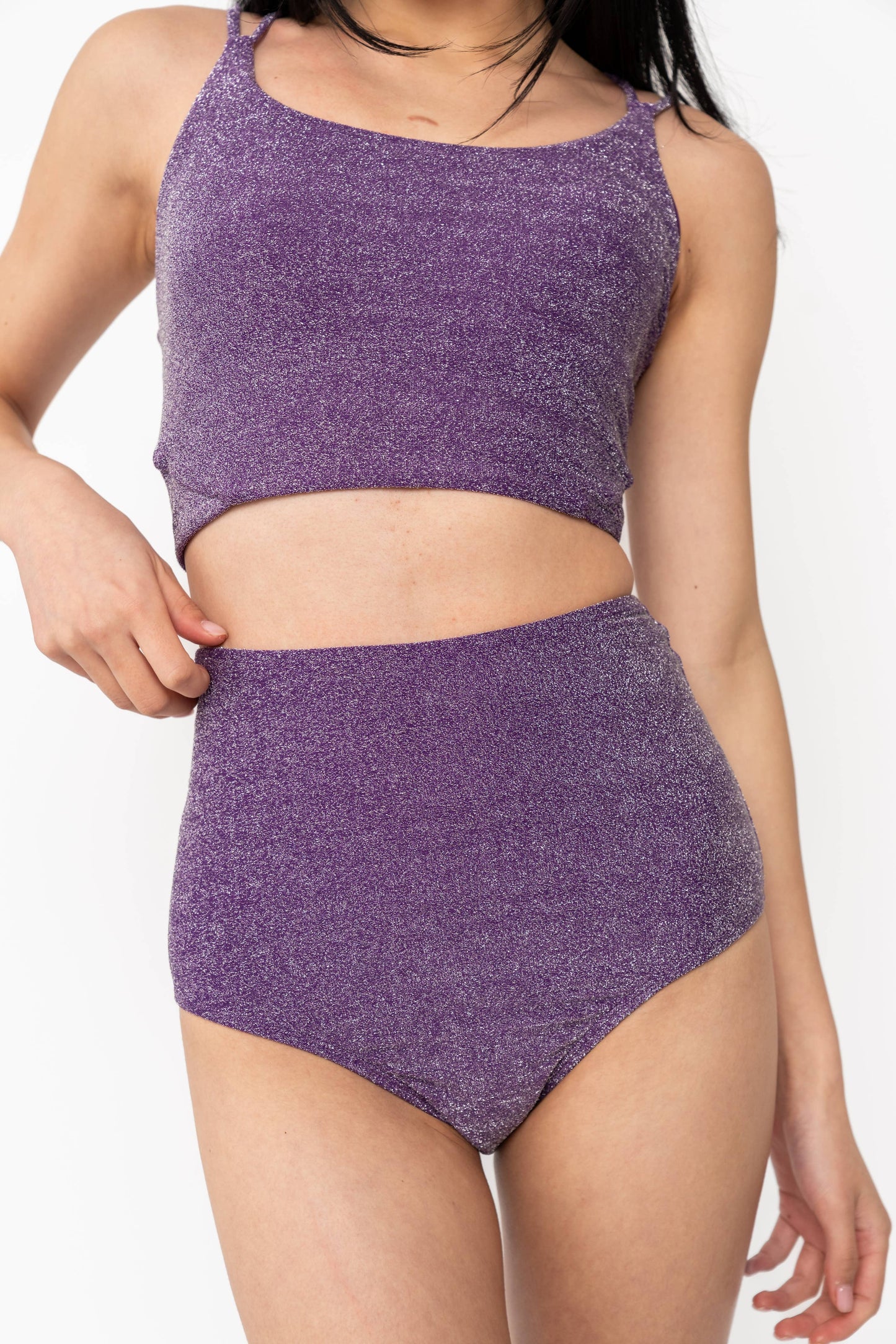Coral Reef Swim - Purple Shimmer High Waisted Swim Bottom: Medium